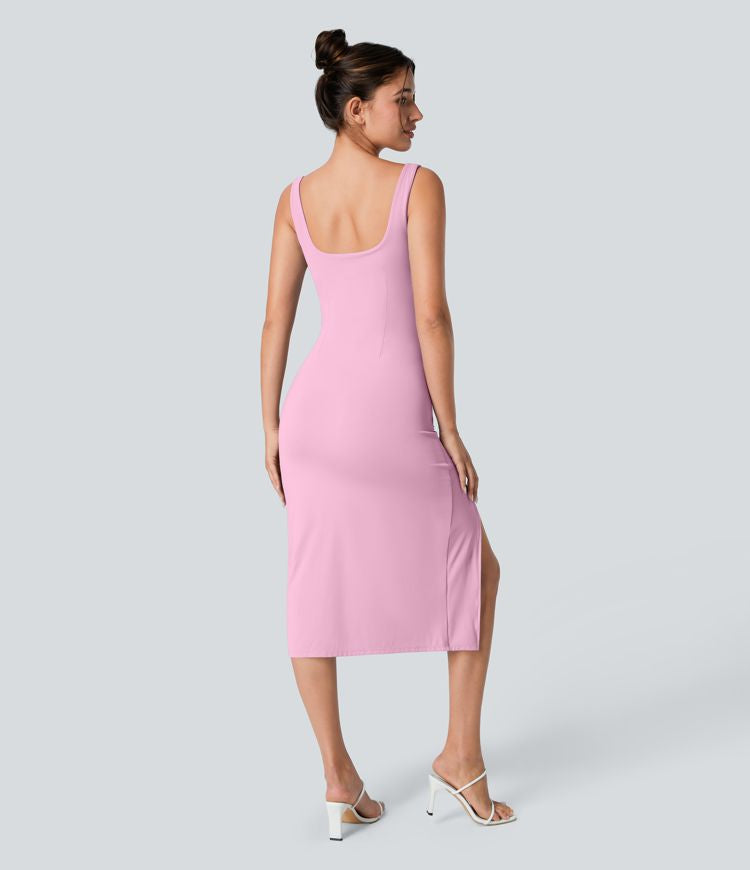 CurveLift™ Airy Square Neck Backless Corset Ruched Split Bodycon Midi Cool Touch Bridesmaid and Wedding Guest Dress