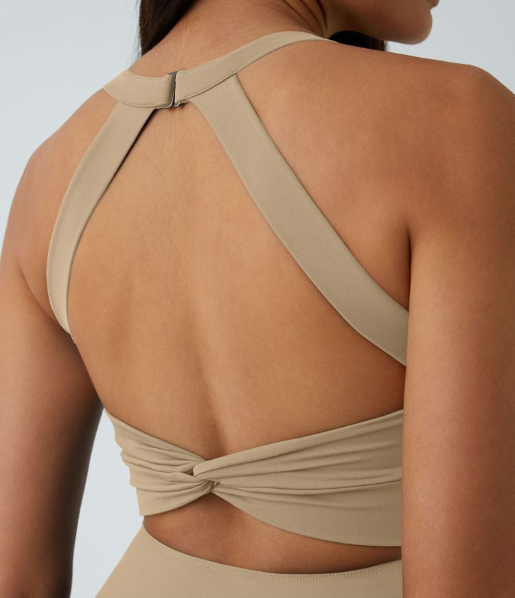 CurveLift™ Airy Backless Twisted Flare Low Support Dance Active Dress-Longer Length-Easy Peezy Edition A-C Cups