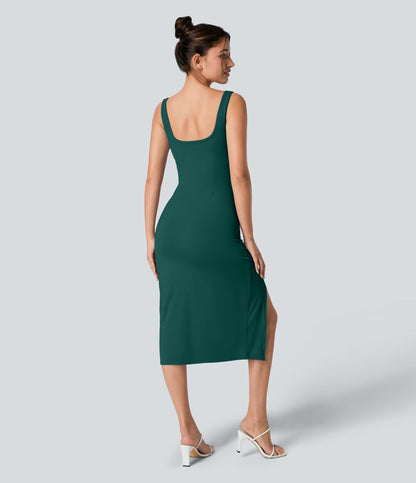 CurveLift™ Airy Square Neck Backless Corset Ruched Split Bodycon Midi Cool Touch Bridesmaid and Wedding Guest Dress