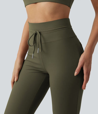 CurveLift™ High Waisted Drawstring Plain Flare Yoga Pants with Pockets