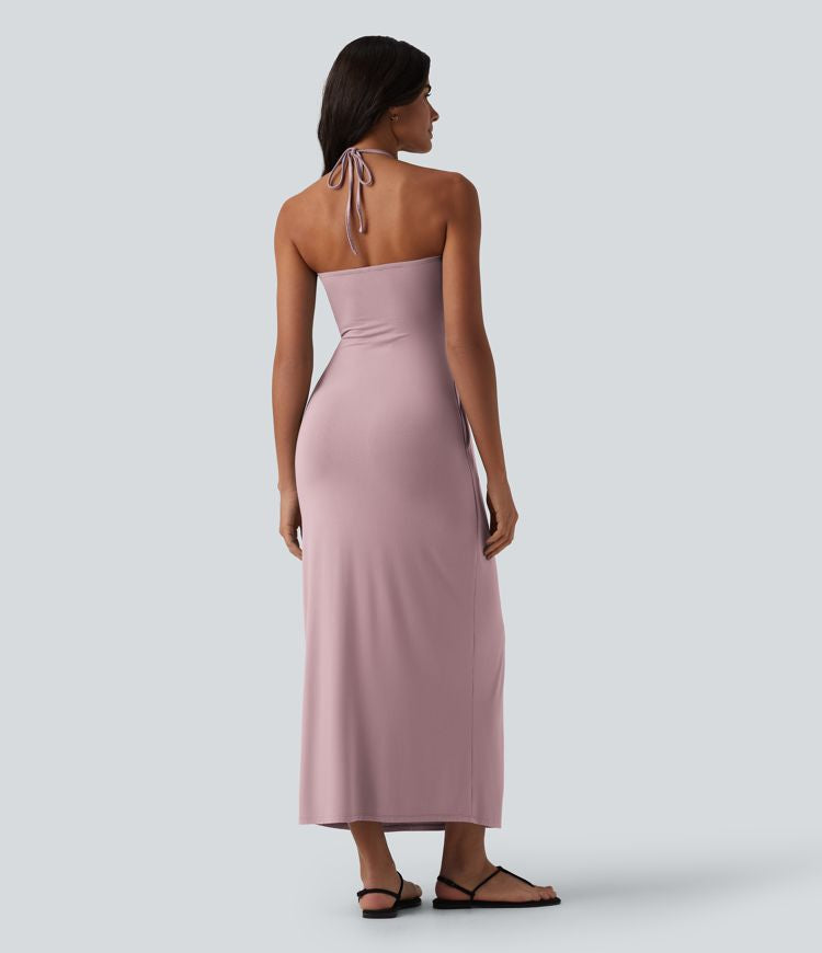 CurveLift™ Halter Tie Back Maxi Dress with Pockets