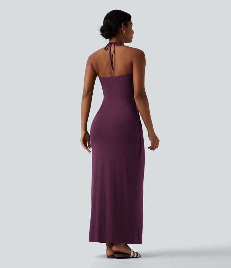 CurveLift™ Halter Tie Back Maxi Dress with Pockets