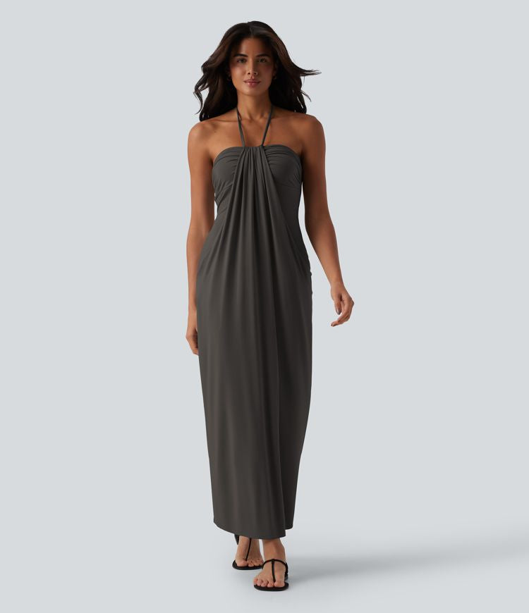 CurveLift™ Halter Tie Back Maxi Dress with Pockets
