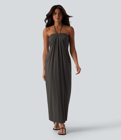 CurveLift™ Halter Tie Back Maxi Dress with Pockets