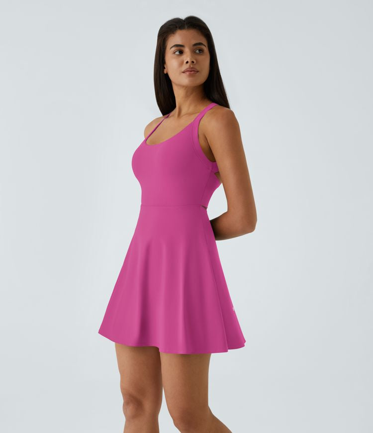 CurveLift™ Airy Backless Twisted Flare Low Support Dance Active Dress-Longer Length-Easy Peezy Edition A-C Cups