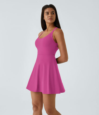CurveLift™ Airy Backless Twisted Flare Low Support Dance Active Dress-Longer Length-Easy Peezy Edition A-C Cups