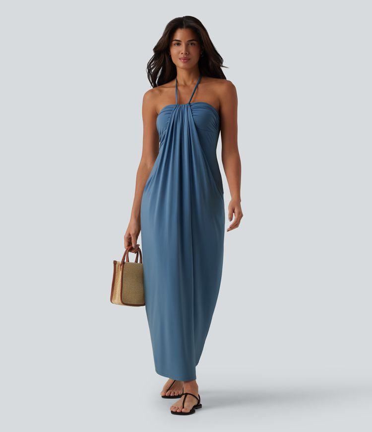 CurveLift™ Halter Tie Back Maxi Dress with Pockets