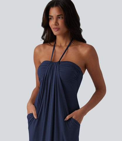CurveLift™ Halter Tie Back Maxi Dress with Pockets
