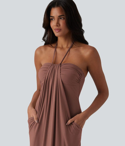 CurveLift™ Halter Tie Back Maxi Dress with Pockets