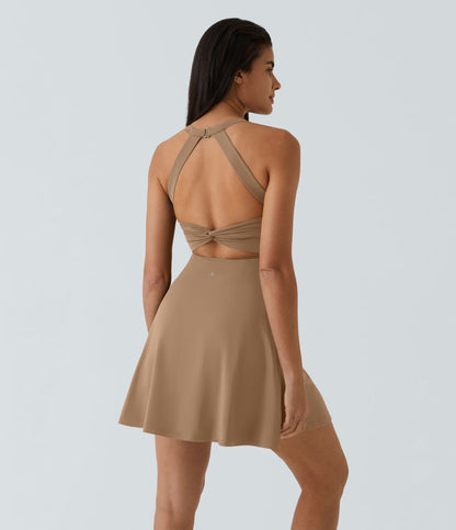CurveLift™ Airy Backless Twisted Flare Low Support Dance Active Dress-Longer Length-Easy Peezy Edition A-C Cups