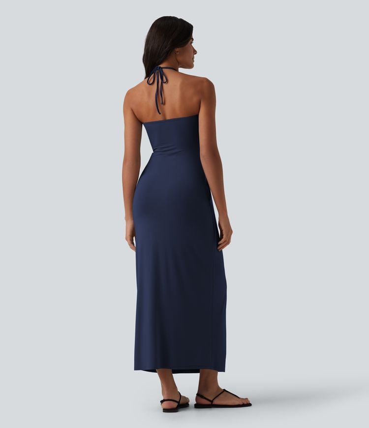 CurveLift™ Halter Tie Back Maxi Dress with Pockets