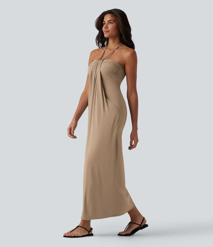 CurveLift™ Halter Tie Back Maxi Dress with Pockets