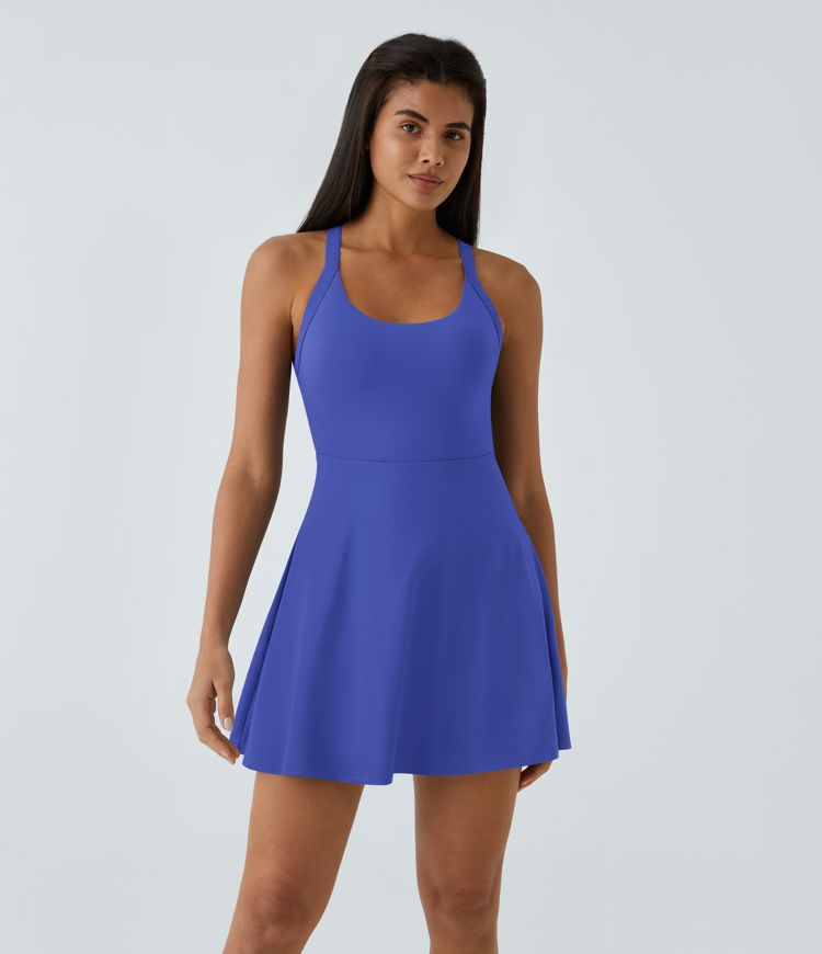 CurveLift™ Airy Backless Twisted Flare Low Support Dance Active Dress-Longer Length-Easy Peezy Edition A-C Cups