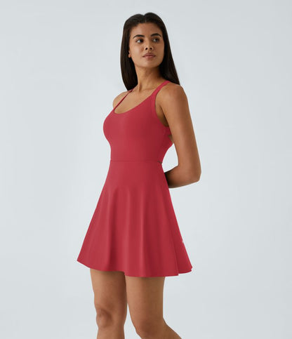 CurveLift™ Airy Backless Twisted Flare Low Support Dance Active Dress-Longer Length-Easy Peezy Edition A-C Cups