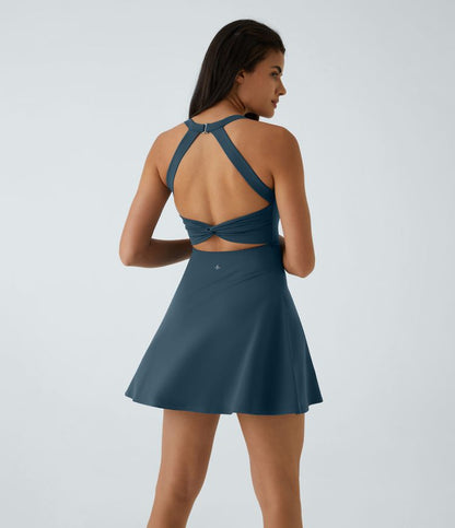 CurveLift™ Airy Backless Twisted Flare Low Support Dance Active Dress-Longer Length-Easy Peezy Edition A-C Cups