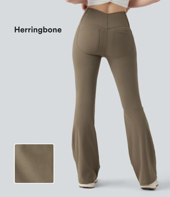 CurveLift™ Herringbone High Waisted Flare Yoga Leggings with Pockets