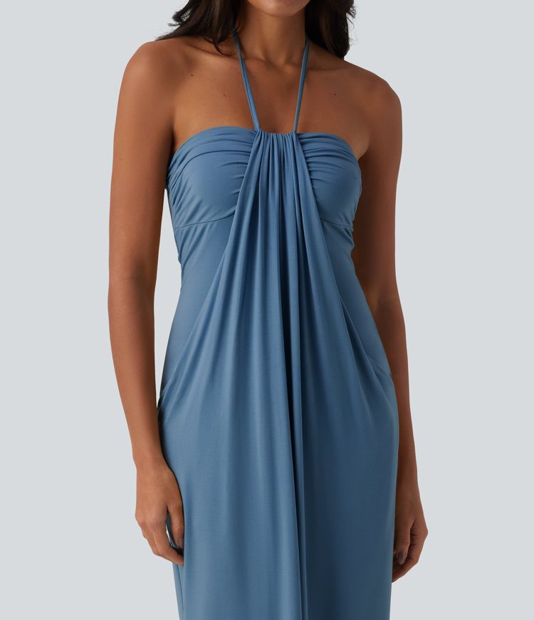 CurveLift™ Halter Tie Back Maxi Dress with Pockets