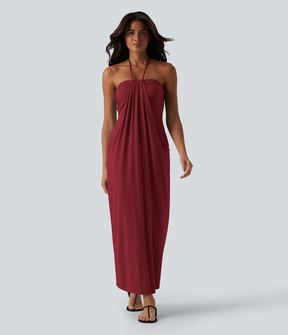 CurveLift™ Halter Tie Back Maxi Dress with Pockets