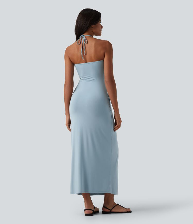 CurveLift™ Halter Tie Back Maxi Dress with Pockets