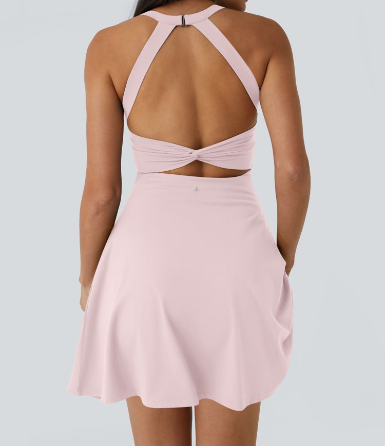 CurveLift™ Airy Backless Twisted Flare Low Support Dance Active Dress-Longer Length-Easy Peezy Edition A-C Cups
