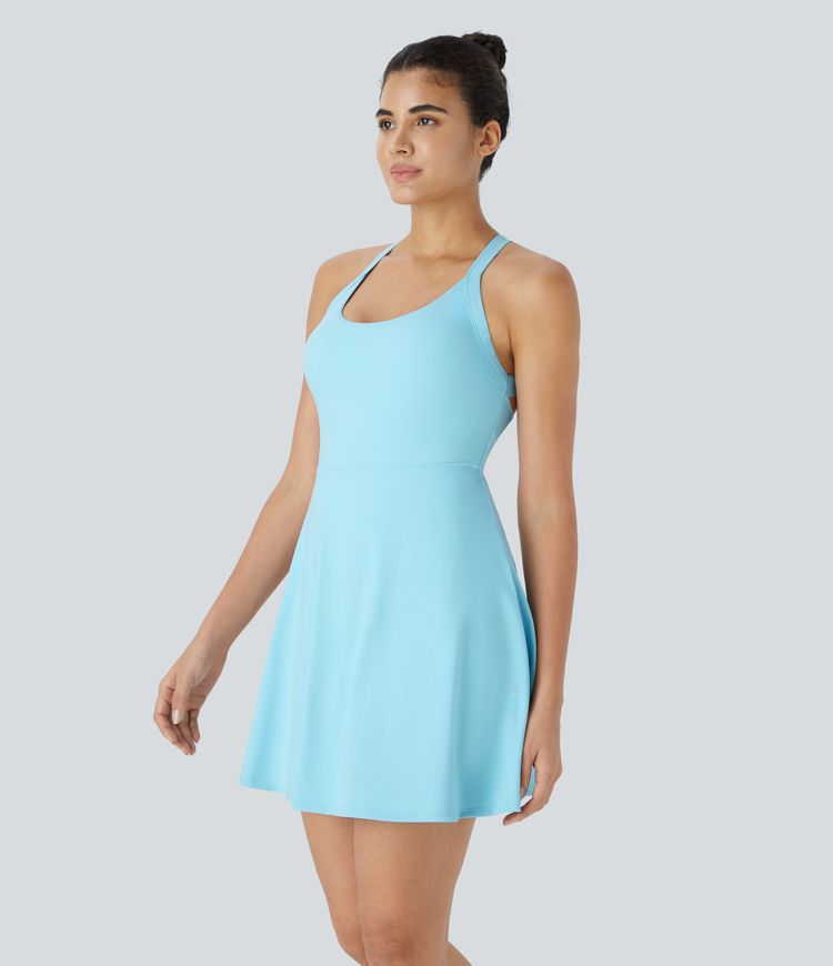 CurveLift™ Airy Backless Twisted Flare Low Support Dance Active Dress-Longer Length-Easy Peezy Edition A-C Cups