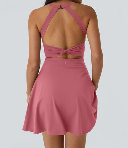 CurveLift™ Airy Backless Twisted Flare Low Support Dance Active Dress-Longer Length-Easy Peezy Edition A-C Cups
