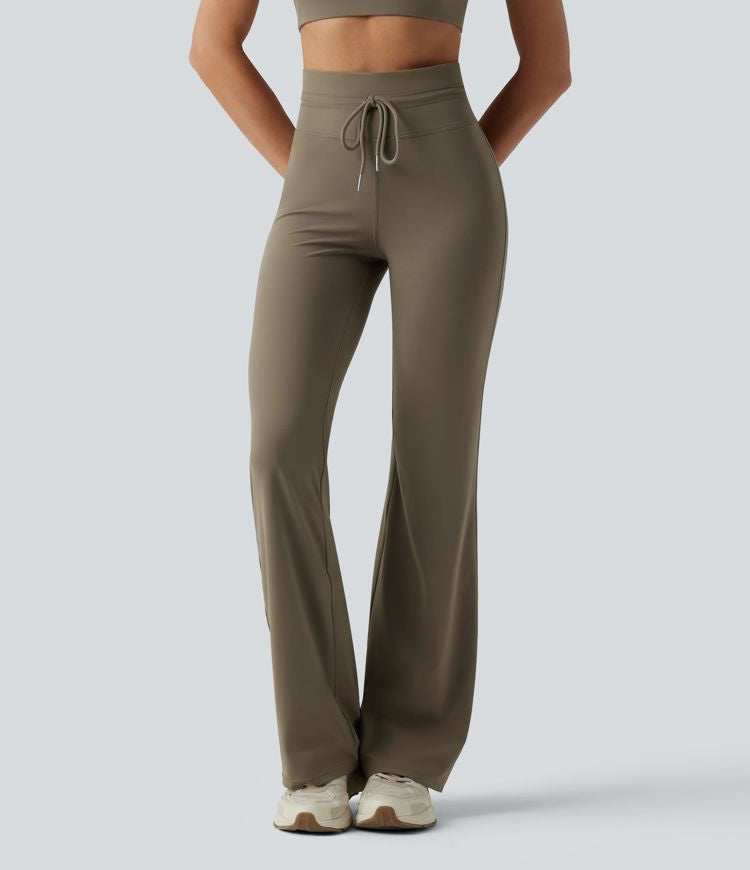 CurveLift™ High Waisted Drawstring Plain Flare Yoga Pants with Pockets