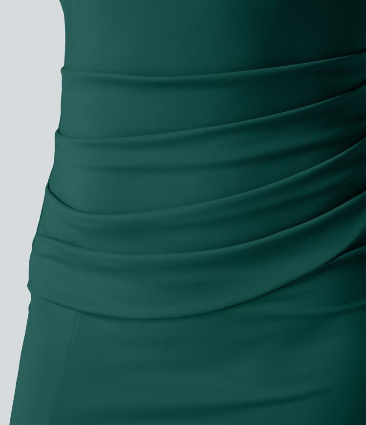 CurveLift™ Airy Square Neck Backless Corset Ruched Split Bodycon Midi Cool Touch Bridesmaid and Wedding Guest Dress