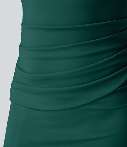 CurveLift™ Airy Square Neck Backless Corset Ruched Split Bodycon Midi Cool Touch Bridesmaid and Wedding Guest Dress