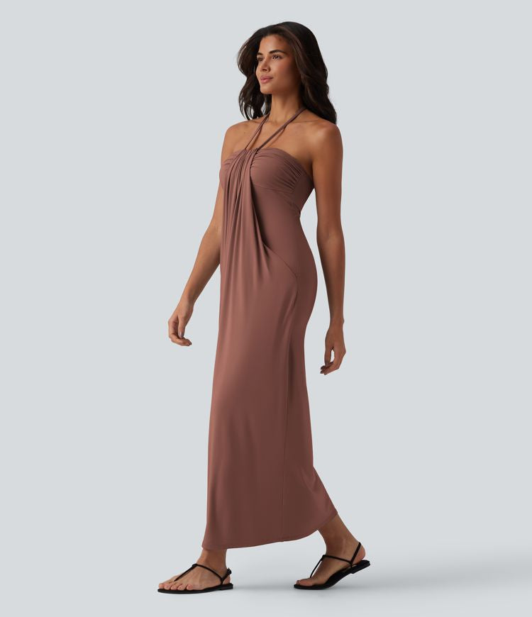 CurveLift™ Halter Tie Back Maxi Dress with Pockets