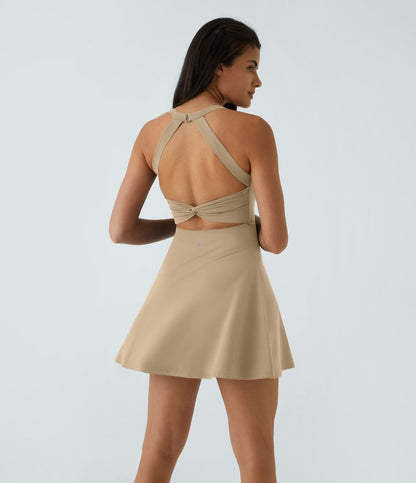 CurveLift™ Airy Backless Twisted Flare Low Support Dance Active Dress-Longer Length-Easy Peezy Edition A-C Cups