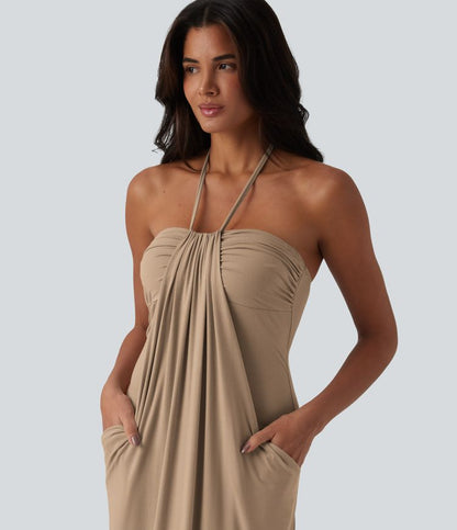 CurveLift™ Halter Tie Back Maxi Dress with Pockets