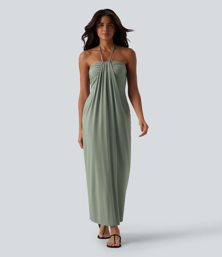 CurveLift™ Halter Tie Back Maxi Dress with Pockets