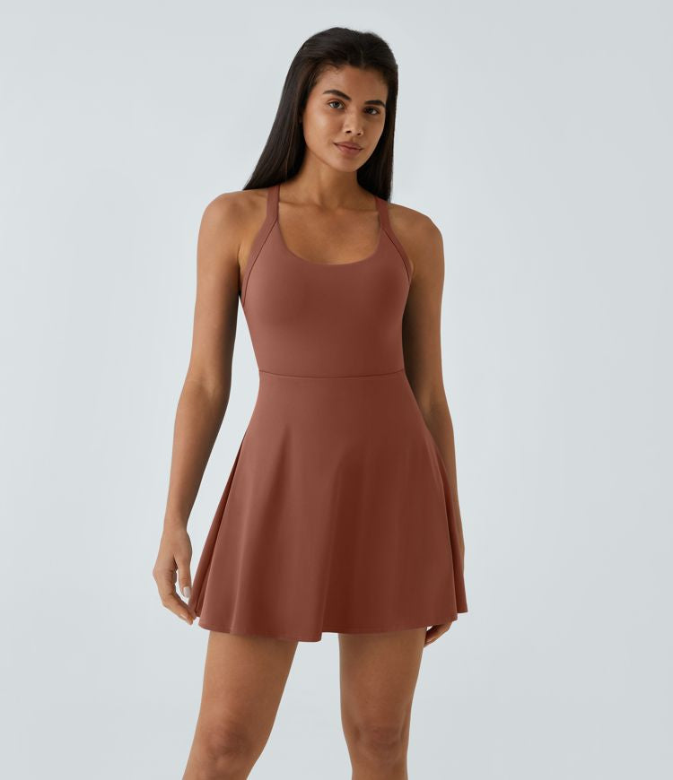 CurveLift™ Airy Backless Twisted Flare Low Support Dance Active Dress-Longer Length-Easy Peezy Edition A-C Cups