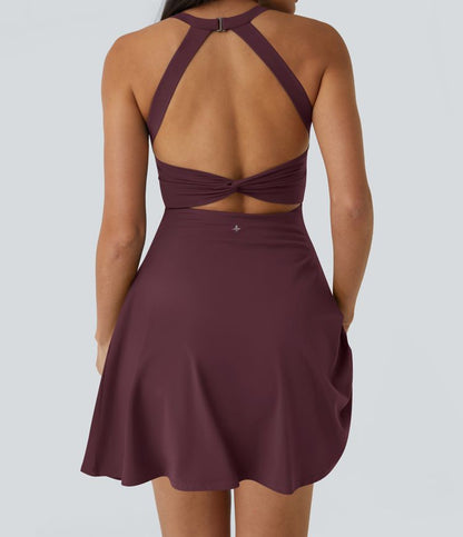 CurveLift™ Airy Backless Twisted Flare Low Support Dance Active Dress-Longer Length-Easy Peezy Edition A-C Cups
