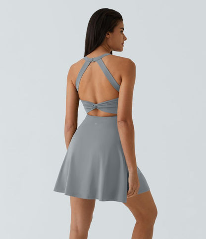 CurveLift™ Airy Backless Twisted Flare Low Support Dance Active Dress-Longer Length-Easy Peezy Edition A-C Cups