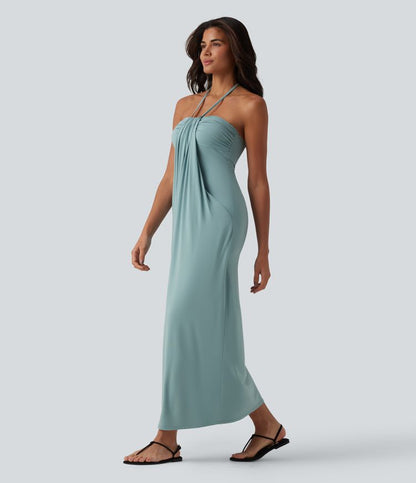 CurveLift™ Halter Tie Back Maxi Dress with Pockets