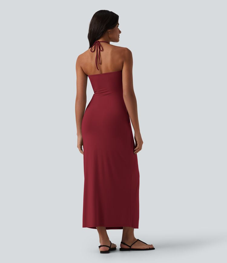 CurveLift™ Halter Tie Back Maxi Dress with Pockets