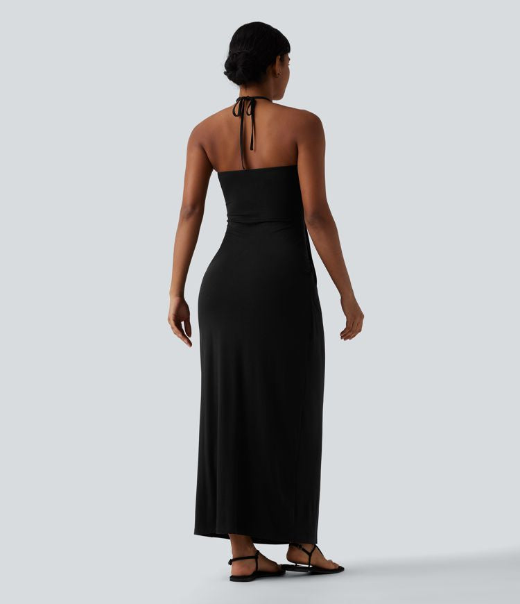 CurveLift™ Halter Tie Back Maxi Dress with Pockets