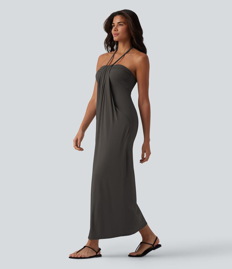 CurveLift™ Halter Tie Back Maxi Dress with Pockets