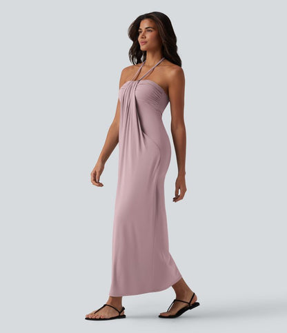 CurveLift™ Halter Tie Back Maxi Dress with Pockets