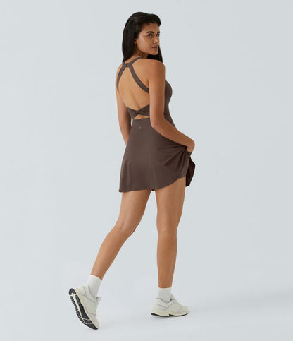 CurveLift™ Airy Backless Twisted Flare Low Support Dance Active Dress-Longer Length-Easy Peezy Edition A-C Cups