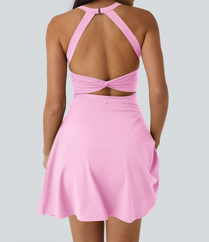 CurveLift™ Airy Backless Twisted Flare Low Support Dance Active Dress-Longer Length-Easy Peezy Edition A-C Cups