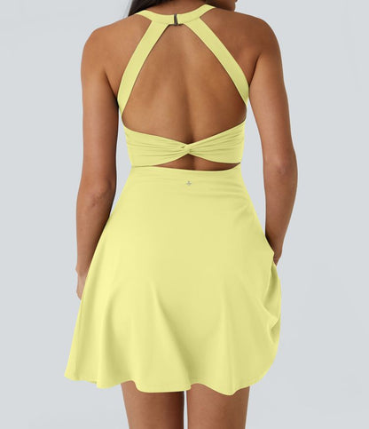 CurveLift™ Airy Backless Twisted Flare Low Support Dance Active Dress-Longer Length-Easy Peezy Edition A-C Cups
