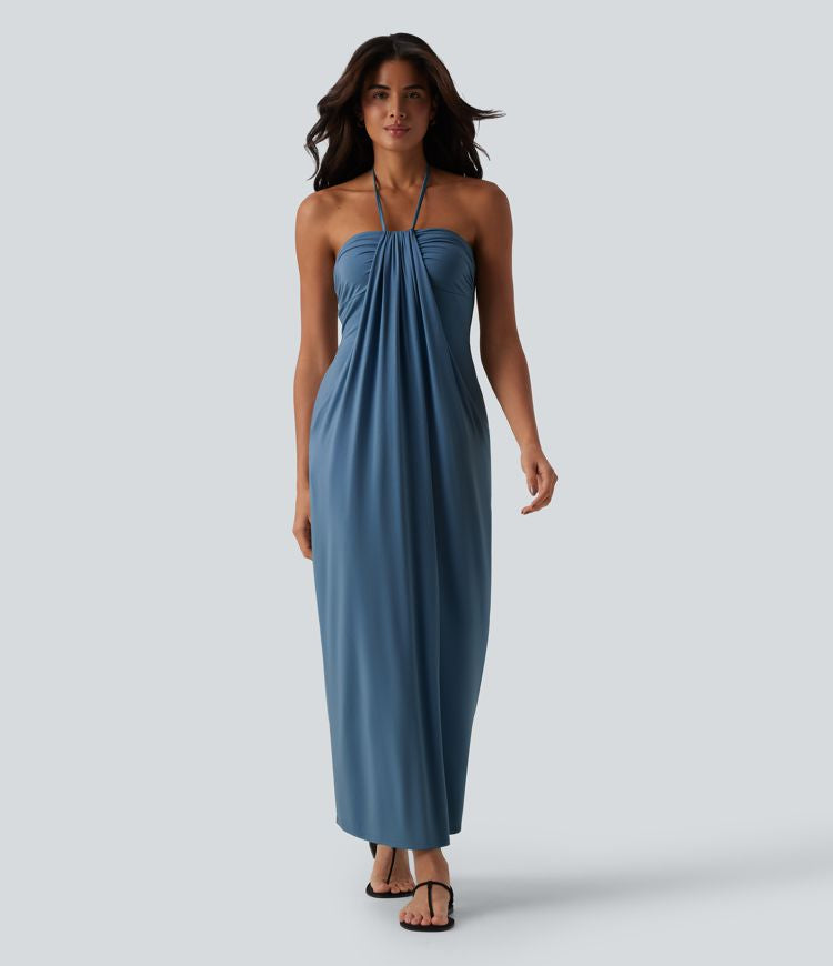 CurveLift™ Halter Tie Back Maxi Dress with Pockets