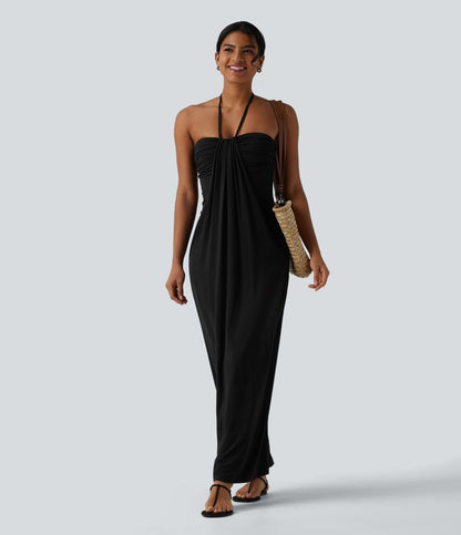 CurveLift™ Halter Tie Back Maxi Dress with Pockets