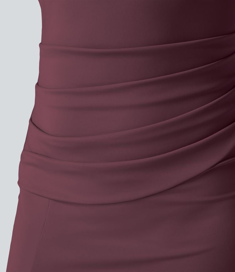 CurveLift™ Airy Square Neck Backless Corset Ruched Split Bodycon Midi Cool Touch Bridesmaid and Wedding Guest Dress