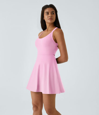CurveLift™ Airy Backless Twisted Flare Low Support Dance Active Dress-Longer Length-Easy Peezy Edition A-C Cups