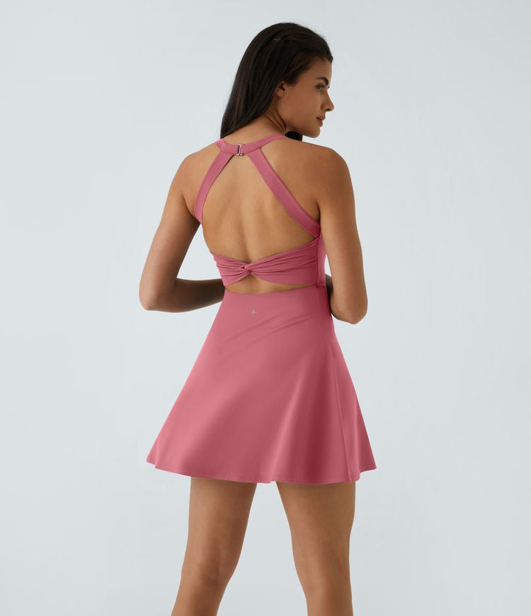 CurveLift™ Airy Backless Twisted Flare Low Support Dance Active Dress-Longer Length-Easy Peezy Edition A-C Cups