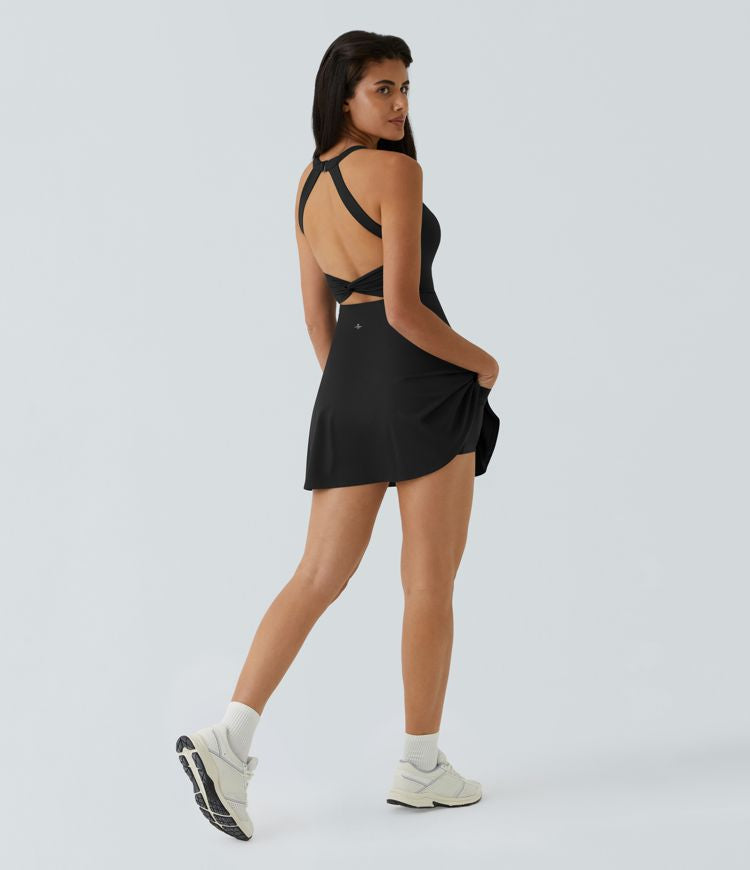 CurveLift™ Airy Backless Twisted Flare Low Support Dance Active Dress-Longer Length-Easy Peezy Edition A-C Cups